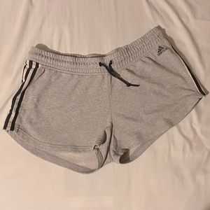 grey triple stripe adidas short in size large